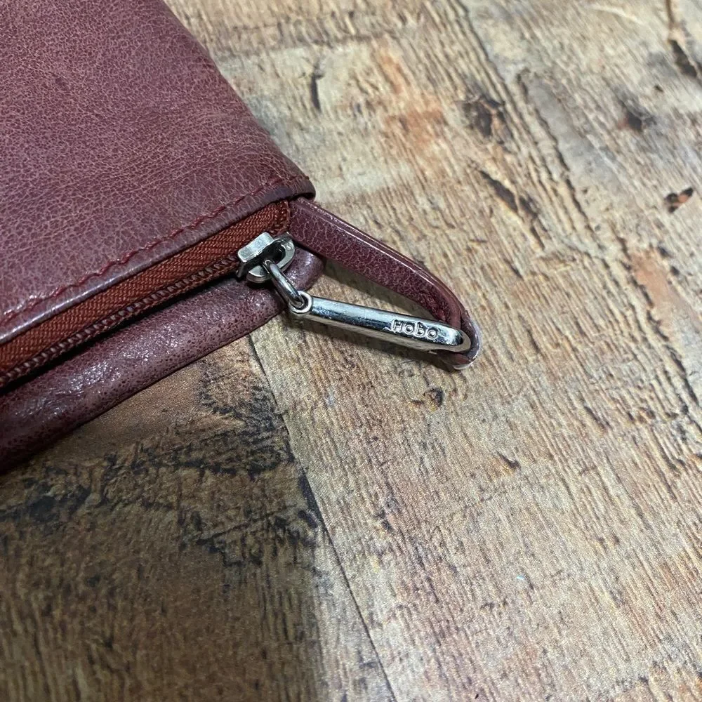 Hobo distressed maroon leather crossbody bag fold over